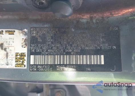 2006 Toyota Highlander V6 z USA, uszkodzony, nr VIN JTEDP21A760107714